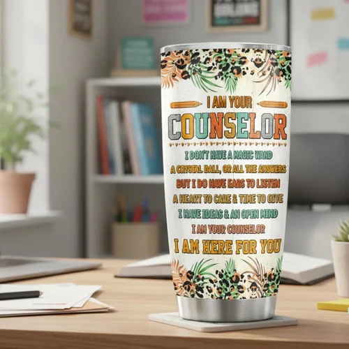 Vista 4 de 4LIEUBASMI Vaso de 20 onzas para consejero escolar, semana de agradecimiento al consejero, moderno multicolor con estampado de letras de arco iris
