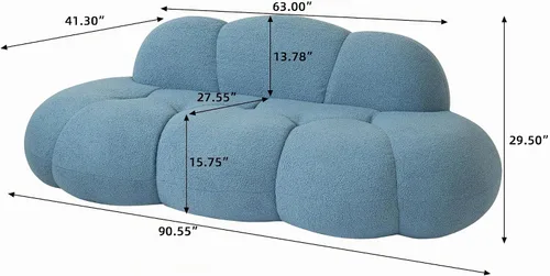 Vista 2 de JACH Sofá de nube de 3 plazas para sala de estar, moderno sofá tapizado de sherpa, sofá de ocio minimalista, cómodo sofá nube para apartamento Azul