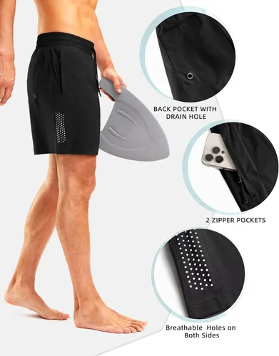 Vista 4 de Viodia Traje de baño para hombre de 5 pulgadas con bolsillos con cremallera, pantalones cortos de playa de secado rápido para hombre, traje de baño