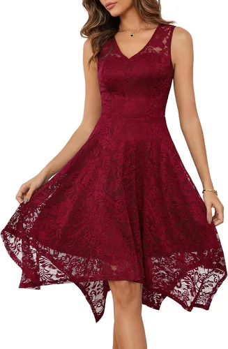 Vista 23 de Meetjen Vestidos de cóctel para mujer 2025 con dobladillo tipo pañuelo, encaje, formal, para invitada de boda, dama de honor, elegante, para Negro