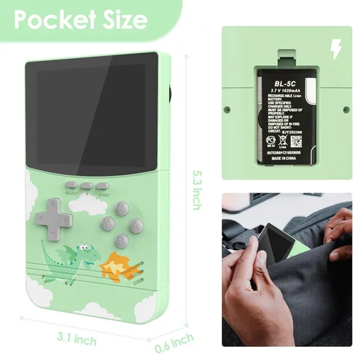 Vista 5 de Consola de juegos retro, consola de juegos portátil con 500 juegos FC, juego de mano con pantalla HD de 3 pulgadas y batería recargable de 1000 mAh
