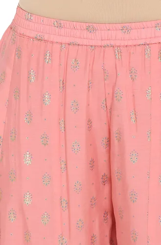 Vista 7 de Janasya Kurta de muselina de poli rosa para mujer india con Palazzo y Dupatta