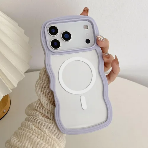 Vista 61 de QLTYPRI Funda magnética para iPhone 11 compatible con Magsafe, bonita funda transparente con marco de onda rizada para niñas y mujeres, parachoques