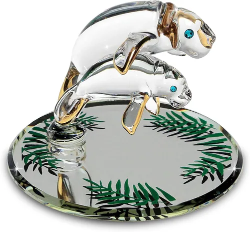 Vista 10 de Glass Baron Figura de cristal con almohadilla de rana sobre lirio, soplada a mano y esculpida con detalles de cristal austriaco y vidrio aerógrafo