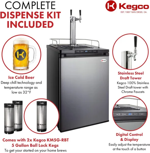 Vista 2 de Kegco 3PHBK309S-2 Dispensador de barriles, 2 grifos, acero inoxidable