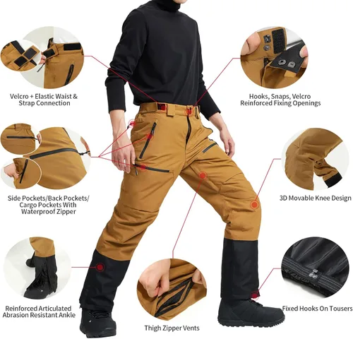 Vista 3 de Pioneer Camp Pantalones de esquí para hombre pantalones de snowboard aislados impermeables pantalones de nieve para hombre con peto desmontable