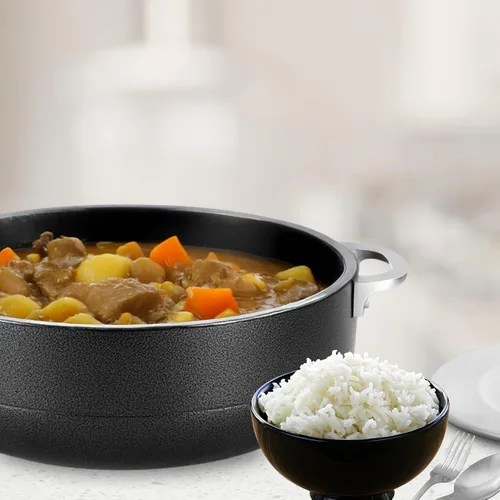 Vista 4 de Alpine Cuisine Olla de aluminio antiadherente de 7 cuartos de galón con tapa de vidrio y mango remachado, utensilios de cocina resistentes