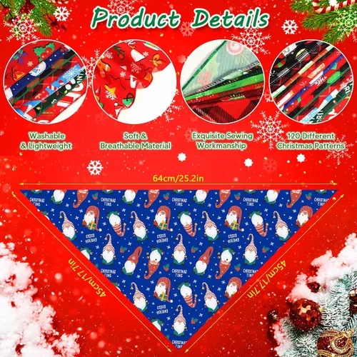 Vista 3 de 120 piezas de bandanas navideñas para perros a granel, bufandas ajustables para perros, baberos, bandanas navideñas para cachorros, bufandas