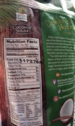 Vista 3 de DULCE CAÑA - Azúcar de coco orgánico (sin refinar, bajo índice glucémico, sin gluten) Bolsa de 1 Lb