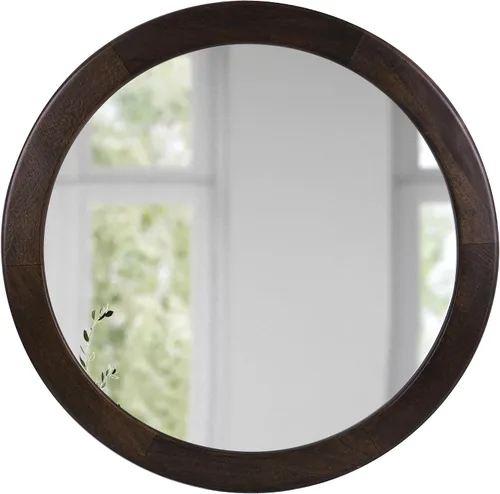 Vista 18 de Espejos redondos de 24 pulgadas, espejo rústico de pared de tocador de madera con marco de madera, espejo circular de madera para baño, dormitorio