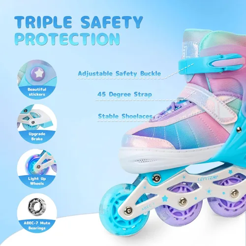 Vista 3 de Patines en línea ajustables para niños, niñas y adultos, patines con todas las ruedas que se iluminan para exteriores, para principiantes, jóvenes