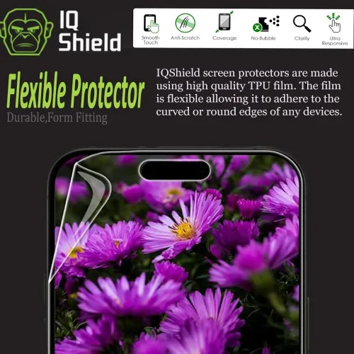 Vista 3 de IQShield Paquete de 2 protectores de pantalla para iPhone 15 Pro de 6.1 pulgadas, fácil de instalar, antiarañazos, película de TPU transparente