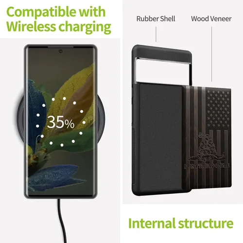 Vista 5 de Carveit Funda de madera para Pixel 6 Pro [madera real dura y TPU suave] a prueba de golpes, funda de madera única y elegante compatible con Google