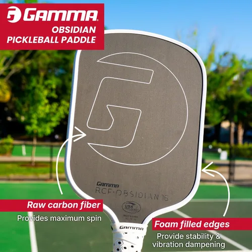 Vista 3 de GAMMA Paleta de pickleball de fibra de carbono de obsidiana, opciones de núcleo de 0.394 in, 0.512 in y 0.630 in, mango de espuma moldeado cómodo