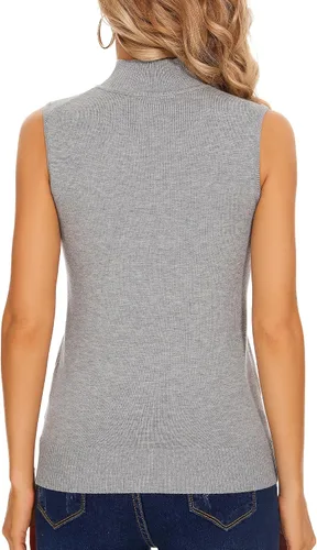 Vista 3 de Biffxeu Camisetas de punto sin mangas con cuello alto falso para mujer, suéter suave y ajustado, sin mangas, tops básicos