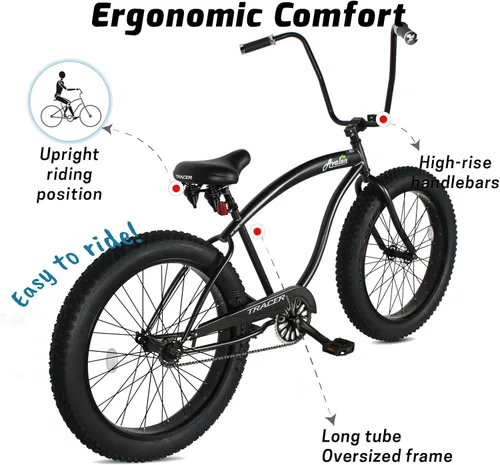 Vista 3 de Tracer Avalon Beach Cruiser Bike para adultos, ruedas de 26/29 pulgadas, neumático de grasa 3.0/4.0, velocidad 1/7, bicicleta de crucero completa.