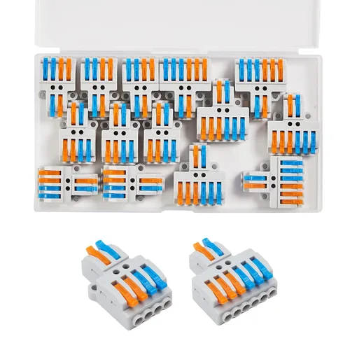 Vista 10 de Conectores de cable de palanca, paquete surtido de 75 conectores de cable, kit de conectores de empalme compacto para cables eléctricos, cables
