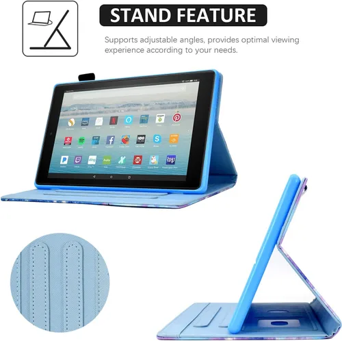 Vista 5 de Funda para tablet Fire HD 8 (8ª/7ª/6ª generación, versión 2018/2017/2016), funda protectora de piel sintética con función atril y encendido Mariposa
