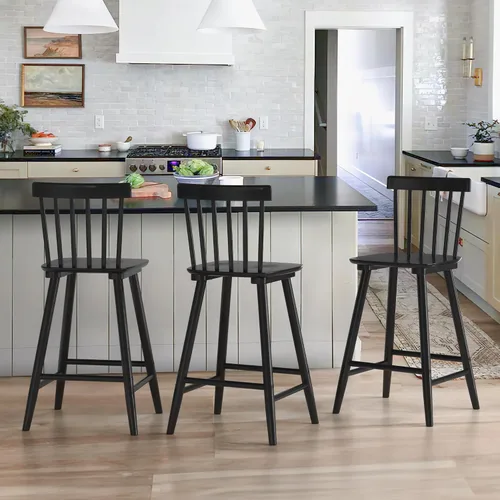 Vista 8 de LUE BONA Windsor - Juego de 2 taburetes de bar de madera para isla de cocina, estilo casa de campo de 24 pulgadas de altura de mostrador, sillas