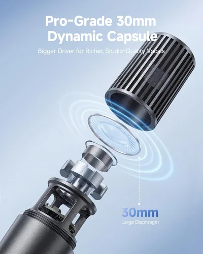 Vista 2 de Ikarao Micrófono inalámbrico con receptor de doble canal y estuche de almacenamiento autolimpiante UV, 2 micrófonos dinámicos de mano, batería de 20