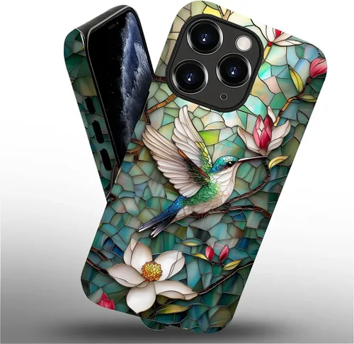 Vista 2 de DAIZAG Funda compatible con iPhone 11 Pro Max, hermosa carcasa rígida híbrida de plástico TPU con diseño de pájaro colorido + funda protectora