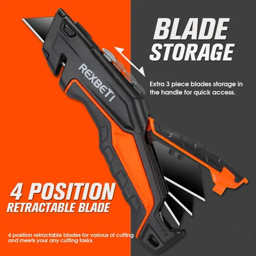 Vista 5 de REXBETI SK5 - Paquete de 2 cuchillos utilitarios, cortador de caja retráctil resistente para cajas de cartón, cartón y cajas, diseño