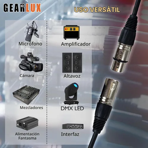 Vista 7 de Gearlux Cable DMX, 3 pines, macho a hembra, 6.5 pies - 10