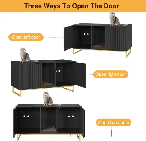 Vista 8 de Caja de arena para gatos para 2 gatos, caja de arena de 47.6 pulgadas, muebles ocultos con almohadilla para rascar, armario grande para habitación