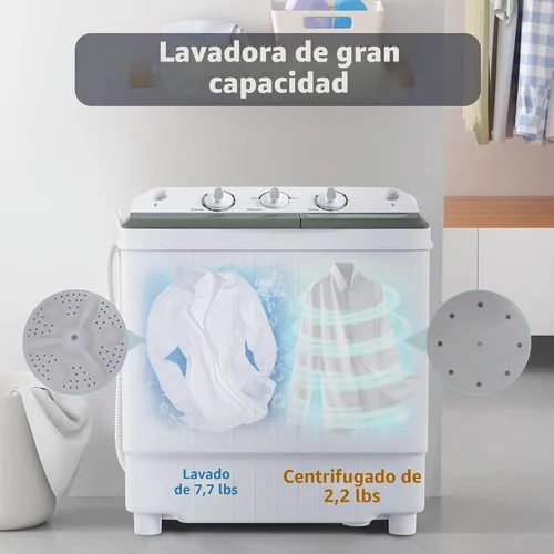 Vista 4 de Elevon Lavadora Portátil de Doble Tina de 9.9 Libras de Capacidad, (7.7 Libras) y Centrifugadora (2.2 Libras) Combo Mini Lavadora Compacta