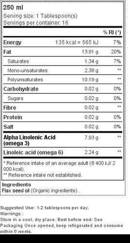 Vista 2 de BIONA Aceite de Linaza Orgánico, 250 ML
