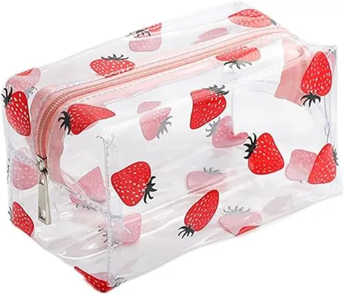 Vista 8 de Pequeña bolsa de cosméticos, bolsa de maquillaje transparente para la escuela, bonita bolsa de viaje para mujer, estuche organizador de maquillaje