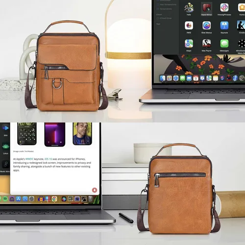 Vista 3 de Bolso cruzado pequeño para hombre, de piel sintética, bolso de mensajero, bolsa cruzada, bolsa de hombro, bolsa de pecho, trabajo, viajes al aire