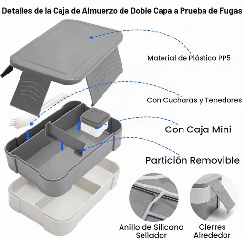Vista 6 de Bolsa de almuerzo aislada para niños y niñas con termo de 10 onzas, con caja Bento de 6 compartimentos, lonchera de nailon negro preppy con correa