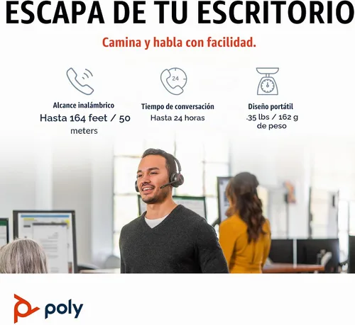 Vista 4 de Poly Voyager 4320 UC Auriculares inalámbricos (Plantronics) - Auriculares estéreo con micrófono con cancelación de ruido - Conecta PC/Mac/Móvil vía