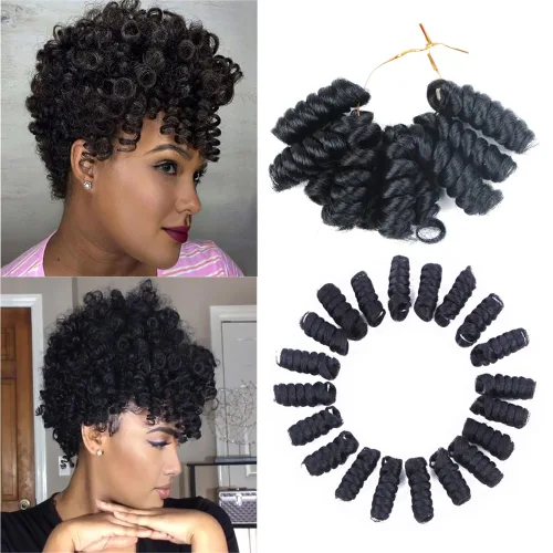 Vista 8 de Saniay - 3 paquetes de trenzas de ganchillo cortas trenzadas de ganchillo con espiral, rizos con espiral jamaicana, 20 mechones por paquete