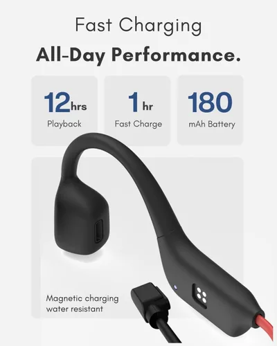 Vista 8 de R1 - Auriculares de oreja abierta, conducción ósea, Bluetooth 5.3, batería de 12 horas, resistente al sudor y al agua, inalámbricos con micrófono