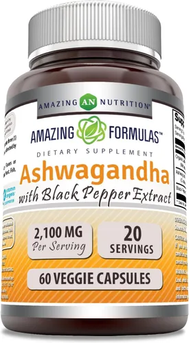 Vista 7 de Amazing Formulas - Suplemento de raíz de Ashwagandha con extracto de pimienta negra 2100 mg por porción extra fuerte 120 cápsulas vegetales