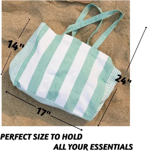 Vista 3 de Folkulture Bolsa de playa para mujer 17 x 14 pulgadas - Bolsa de playa 100% algodón con bolsillo con cremallera en el interior, bolsa de piscina