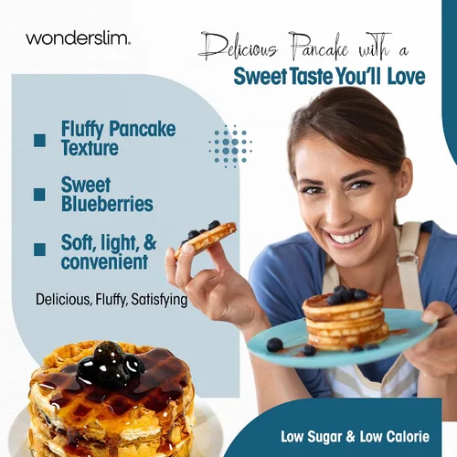 Vista 7 de Mezcla para panqueques y waffles de proteínas WonderSlim, sabor a arándano, baja en azúcar y calorías (7 unidades) High Protein Breakfast, 15g