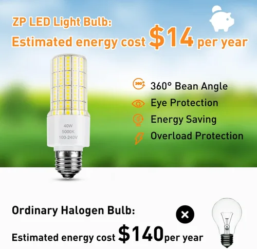 Vista 3 de ZP Paquete de 2 bombillas LED A19 300 W equivalentes a 40 W, 5000 lúmenes, 5000 K, luz blanca fría, base E26/E27, iluminación impermeable