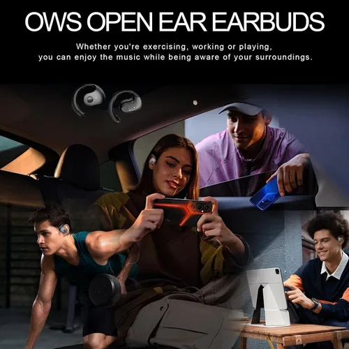 Vista 7 de Auriculares de oído abierto inalámbricos Bluetooth 5.4, OWS Auriculares colgantes inalámbricos con ganchos para los oídos y micrófono, IPX5