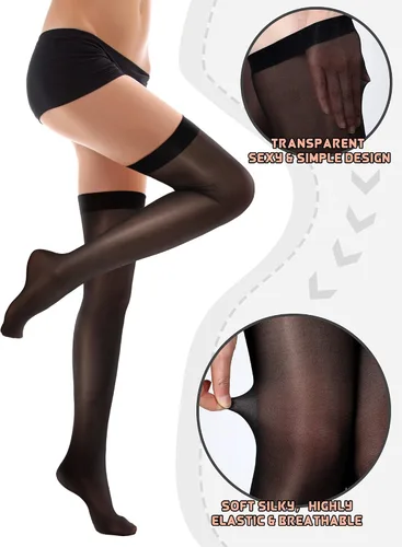 Vista 5 de Geyoga 4 pares de medias altas brillantes para Halloween, cosplay, calcetines de seda brillante, calcetines transparentes sobre la rodilla para mujer