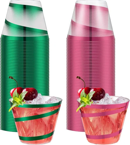 Vista 18 de Gejoy Vasos de plástico con borde de 9 onzas, vasos desechables para beber vino, vasos de graduación transparentes y elegantes para suministros