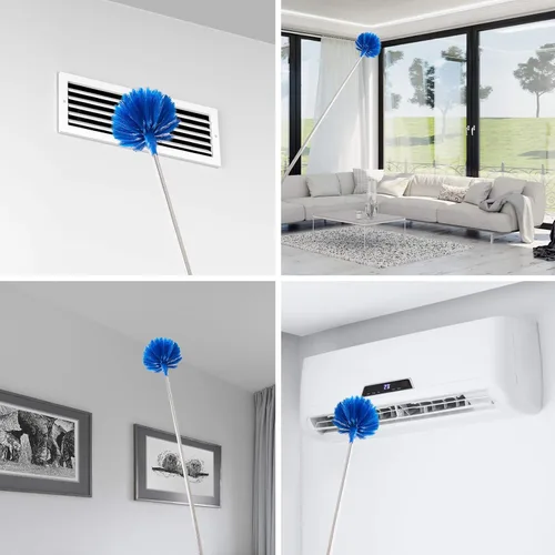 Vista 3 de ZZ LAZYCOTTAGE Plumero de telaraña con poste de extensión, kit de plumero de limpieza lavable con 2 cabezales de plumero, plumero de telaraña