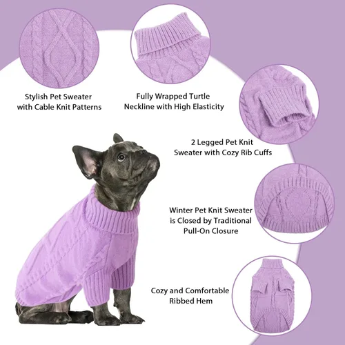 Vista 101 de Queenmore - Suéter de punto trenzado con cuello alto para perros pequeños, para climas fríos, para chihuahua, bulldog, teckel, carlino y yorkie, XS