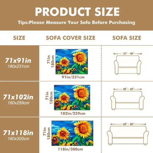 Vista 7 de Funda protectora de muebles de girasol para sofá de 3 cojines, resistente a las manchas Multi15