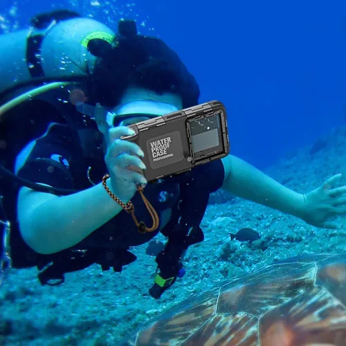 Vista 2 de Hllhunkhe Funda universal subacuática para esnórquel, buceo profesional, impermeable, para iPhone 7-17 Pro/Pro Max/Plus/Mini, Galaxy S10-S25