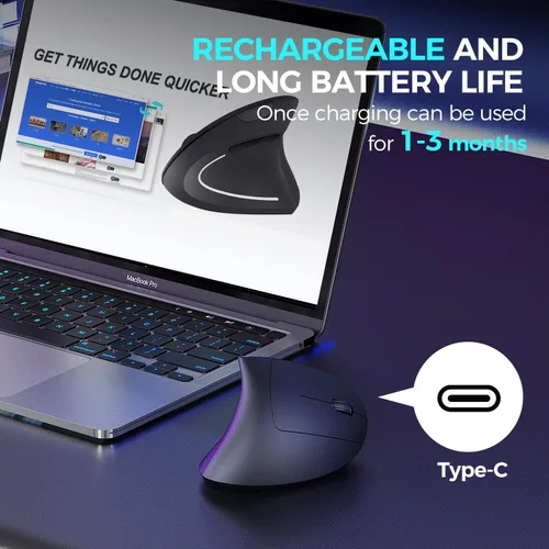 Vista 4 de AVMTOM - Mouse inalámbrico para juegos, mouse recargable para PC con retroiluminación RGB, 6 botones ajustables ergonómicos para laptop, PC