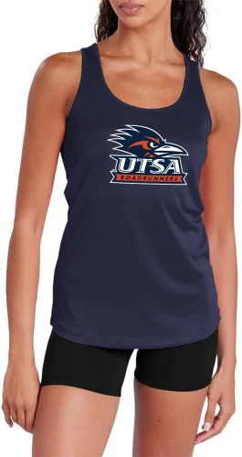 Vista 214 de Camiseta deportiva sin mangas oficial de NCAA Collegiate para mujer, con espalda cruzada, colección con logotipo primario