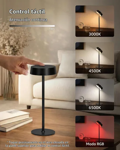 Vista 6 de EZVALO Lámpara inalámbrica, lámpara de mesa recargable, funciona con pilas Negro